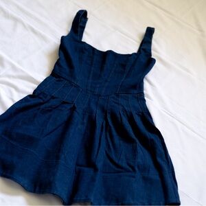 Pleated Pintuck Denim Blue Dress